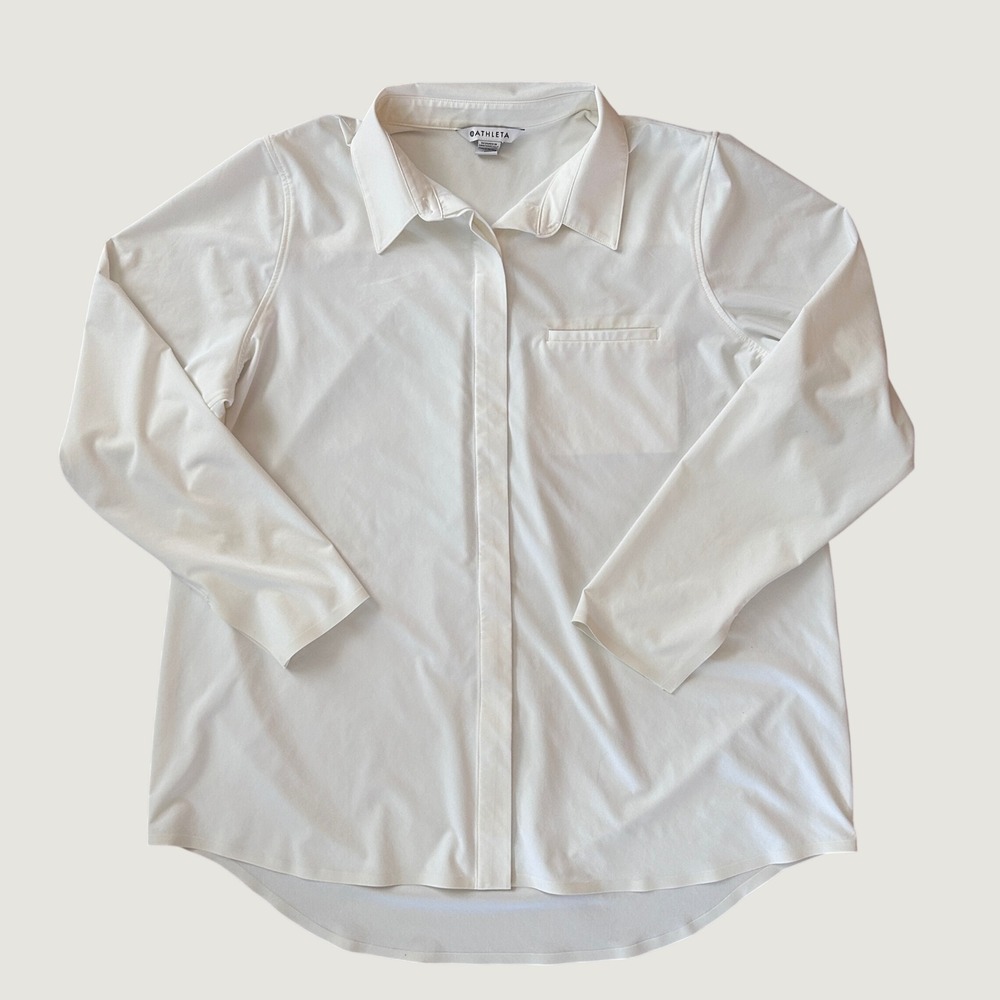 Athleta Urbanite White Long Sleeve Button Down Shirt Women XL Travel Stretch - Picture 1 of 5